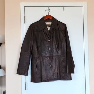 Classic brown leather trenchcoat